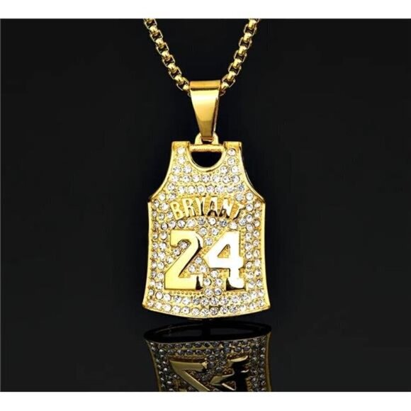 Kobe Bryant Stainless Number 24 Basketball Jersey Necklace for Men Boys Iced Out - Picture 3 of 6